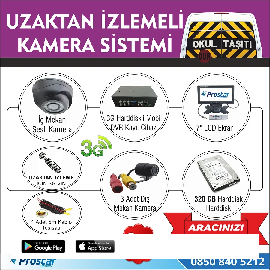 Okul Ve Servis Taşıtları İçin 320 Gb Kayıtlı Kamera Set