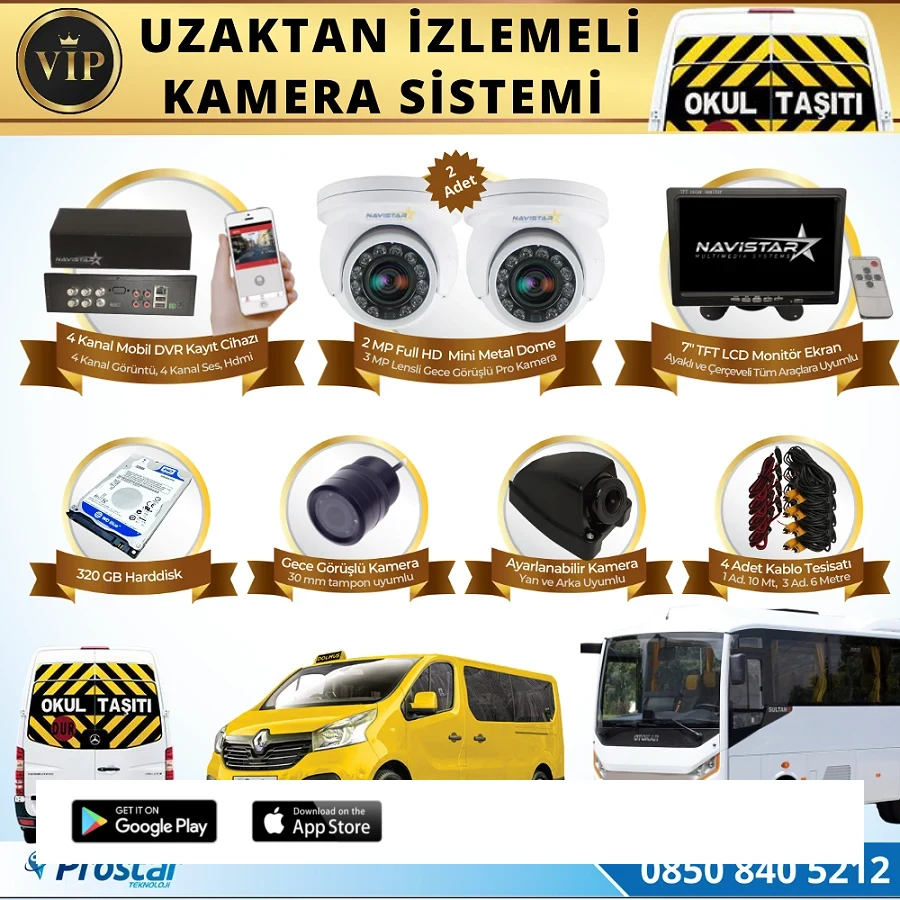 Profesyonel Servis Araç Kamera Seti 4 Kameralı Kayıtlı 320 Gb Harddiskli Tak Kullan Set