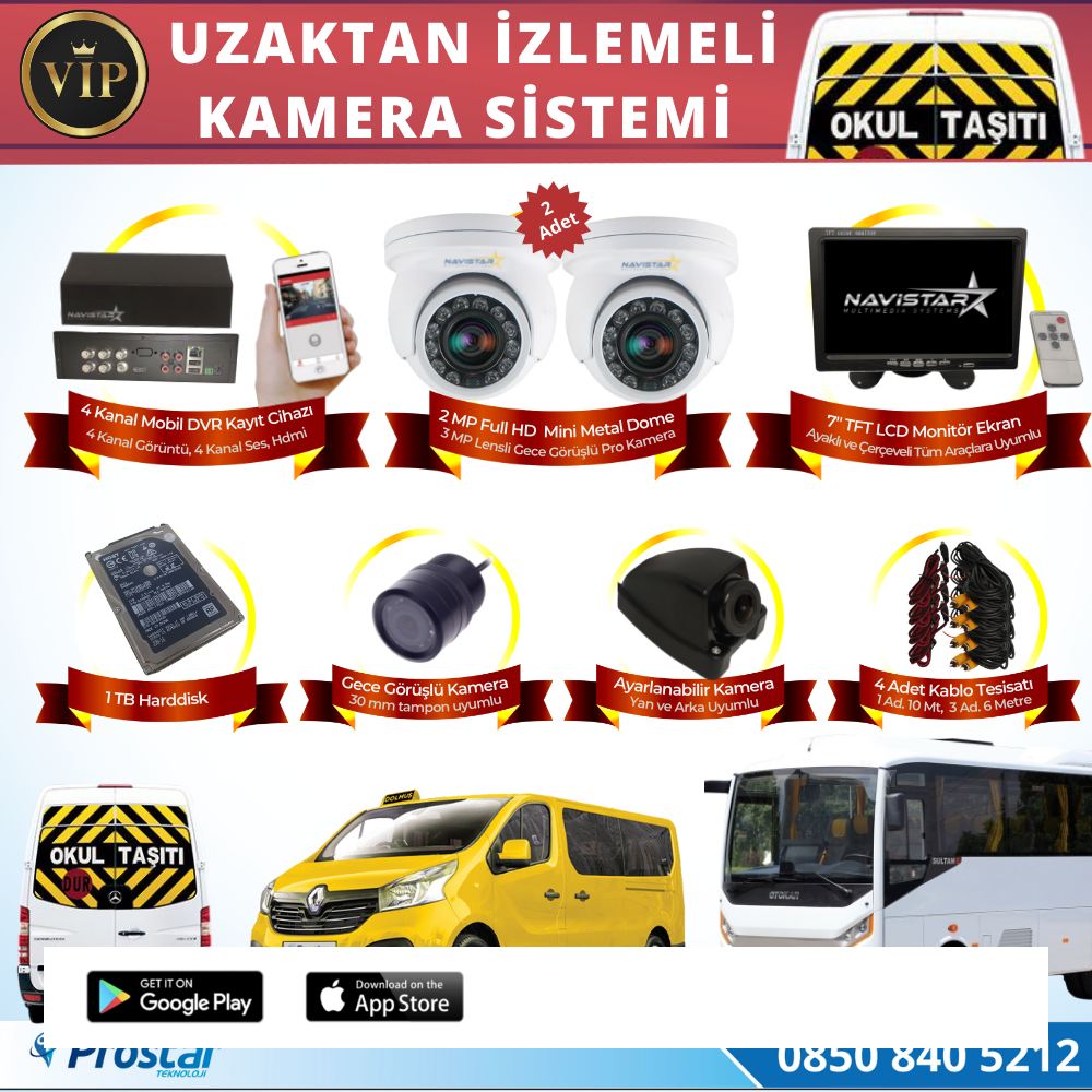 Profesyonel Servis Araç Kamera Seti 4 Kameralı Kayıtlı 1 Tb Harddiskli Tak Kullan Set