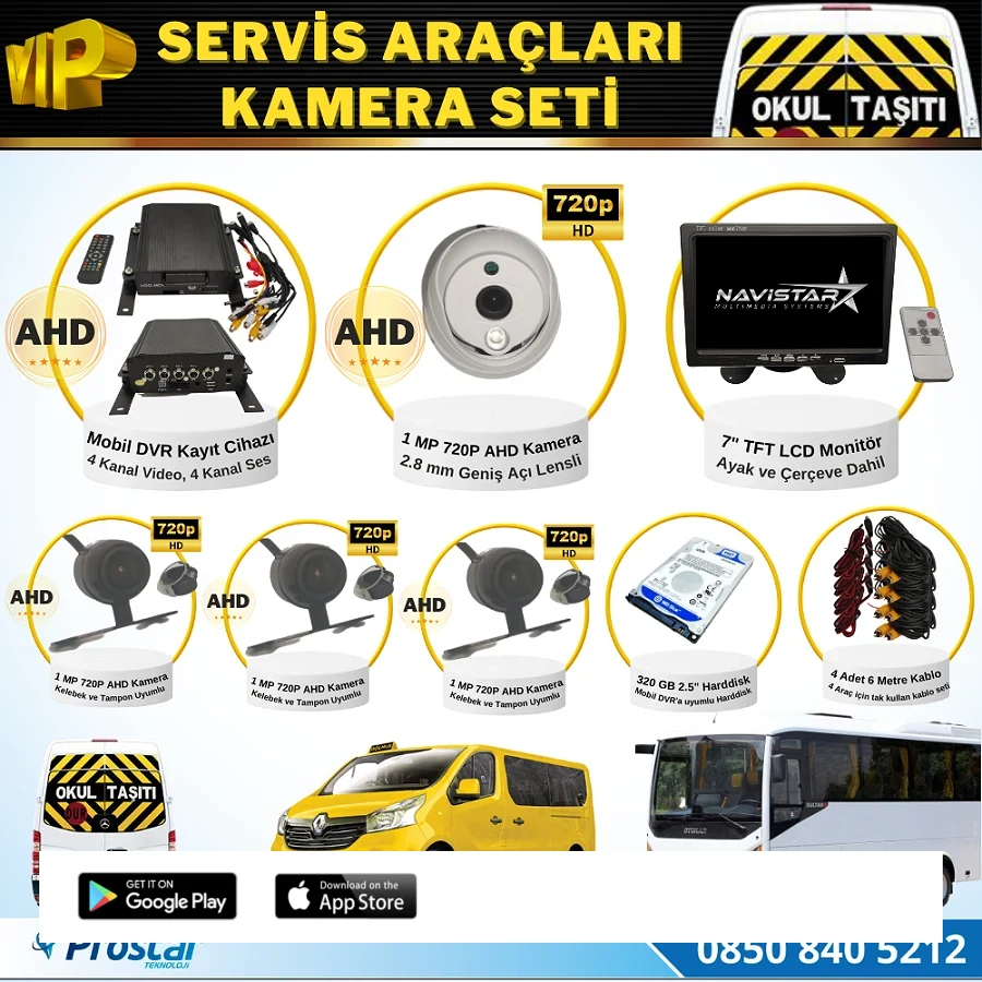 Okul Servis Kamera Seti 4 Kameralı 7" Monitör 4 Kameralı 320 Gb Harddisk Dahil