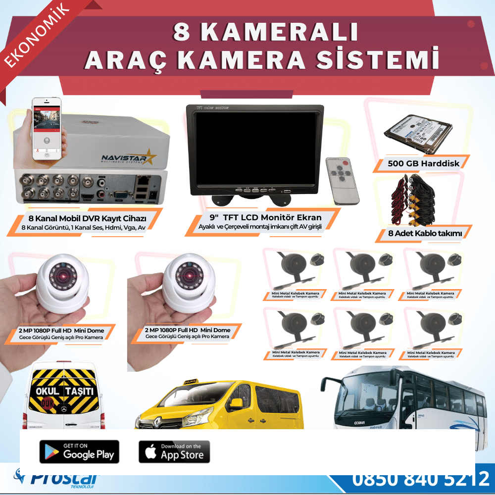 8 Kameralı Kayıtlı 1 Tb Hdd 9  Inç Ekranlı Uzaktan İzlemeli Tak Kullan Set