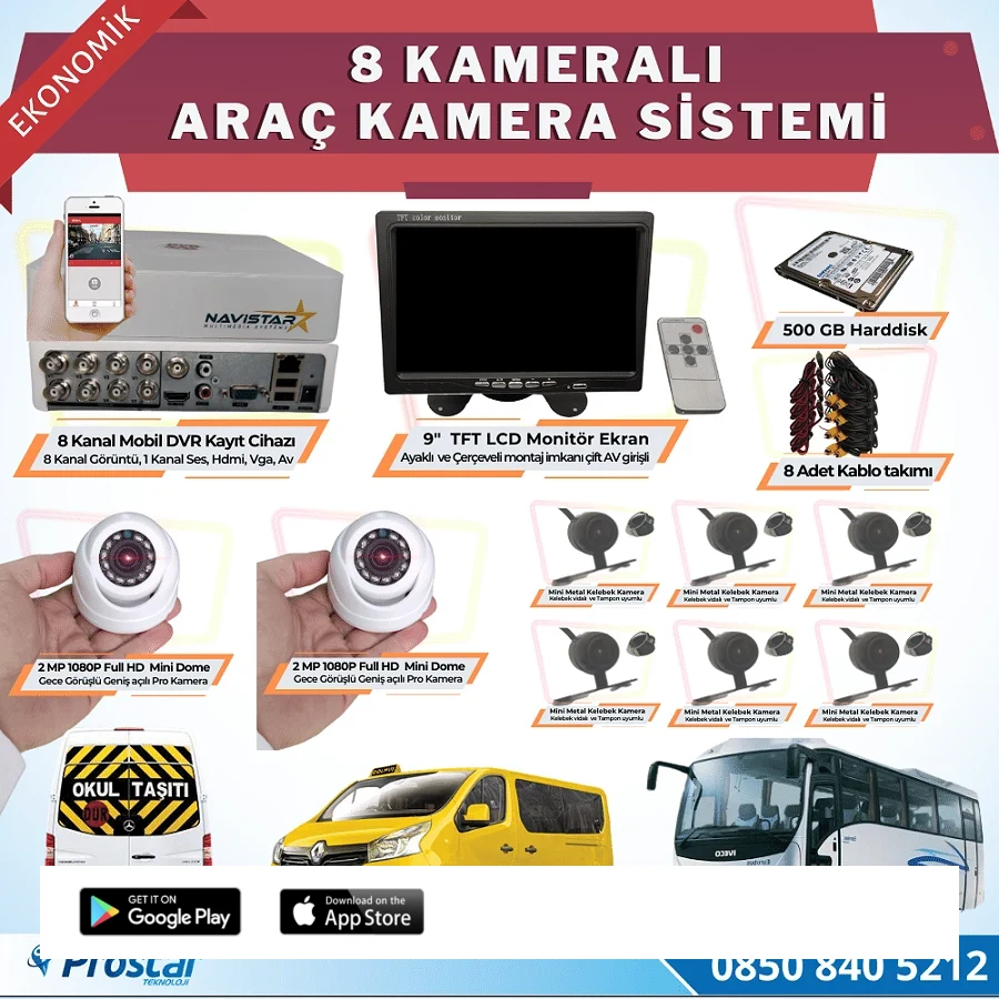 8 Kameralı Kayıtlı 1 Tb Hdd 9  Inç Ekranlı Uzaktan İzlemeli Tak Kullan Set