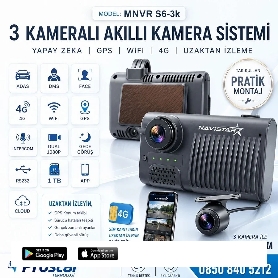 Uzaktan izlemeli 3 Kameralı Wifi GPS 4G Yapay Zeka destekli Akıllı Dashcam Taksi Kamera Sistemi