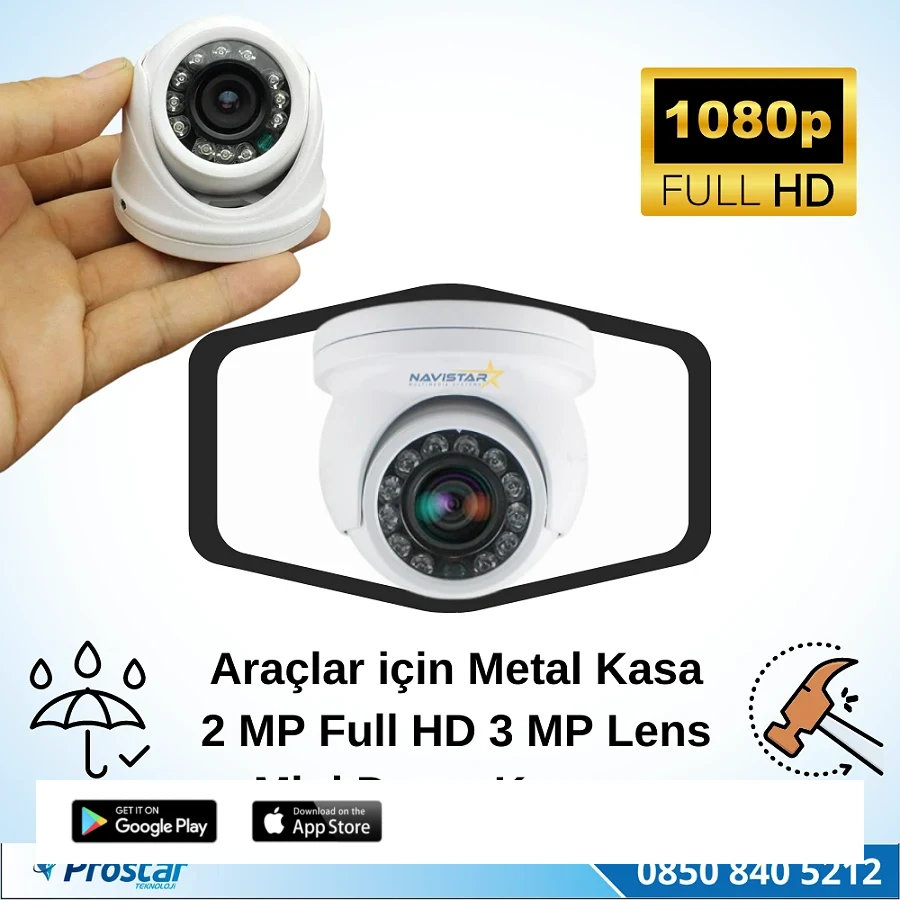 Araçlar Için Mini Metal Dome 2 Mp Full Hd Gece Görüşlü Kamera Geniş Açılı
