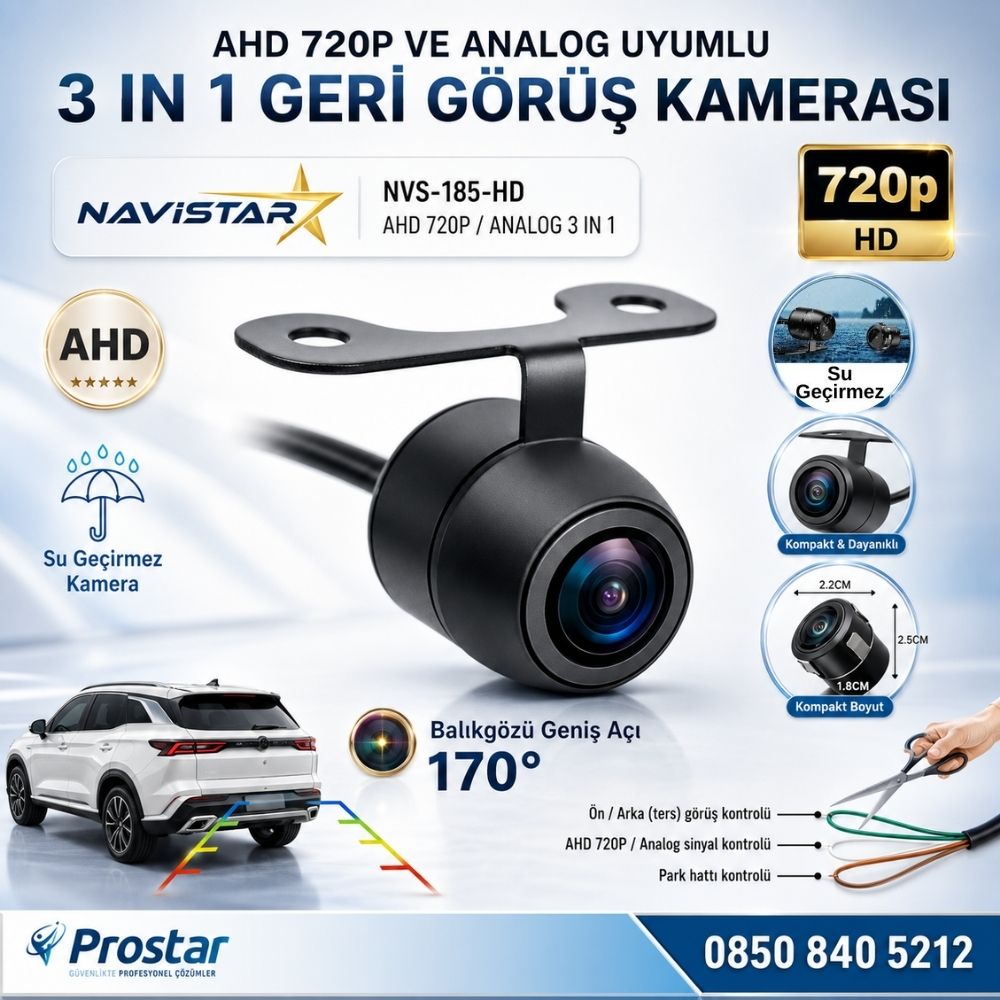 Balıkgözü Kelebek AHD 720P ve Analog Çevrilebilir 170 Derece Geniş Açılı Geri Görüş Kamerası