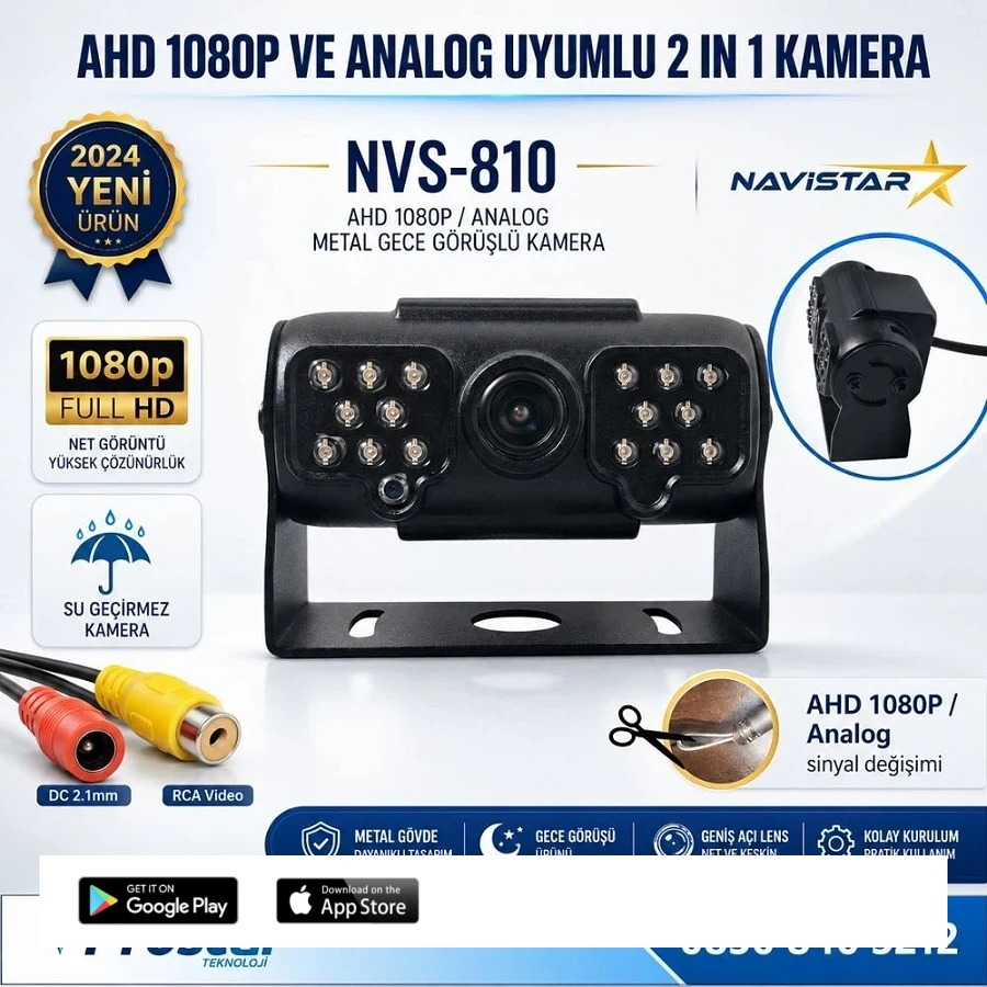 AHD 1080P ve Analog Pal Çevirilebilir 16 IR Ledli Gece Görüşlü Full HD Araç Kamerası