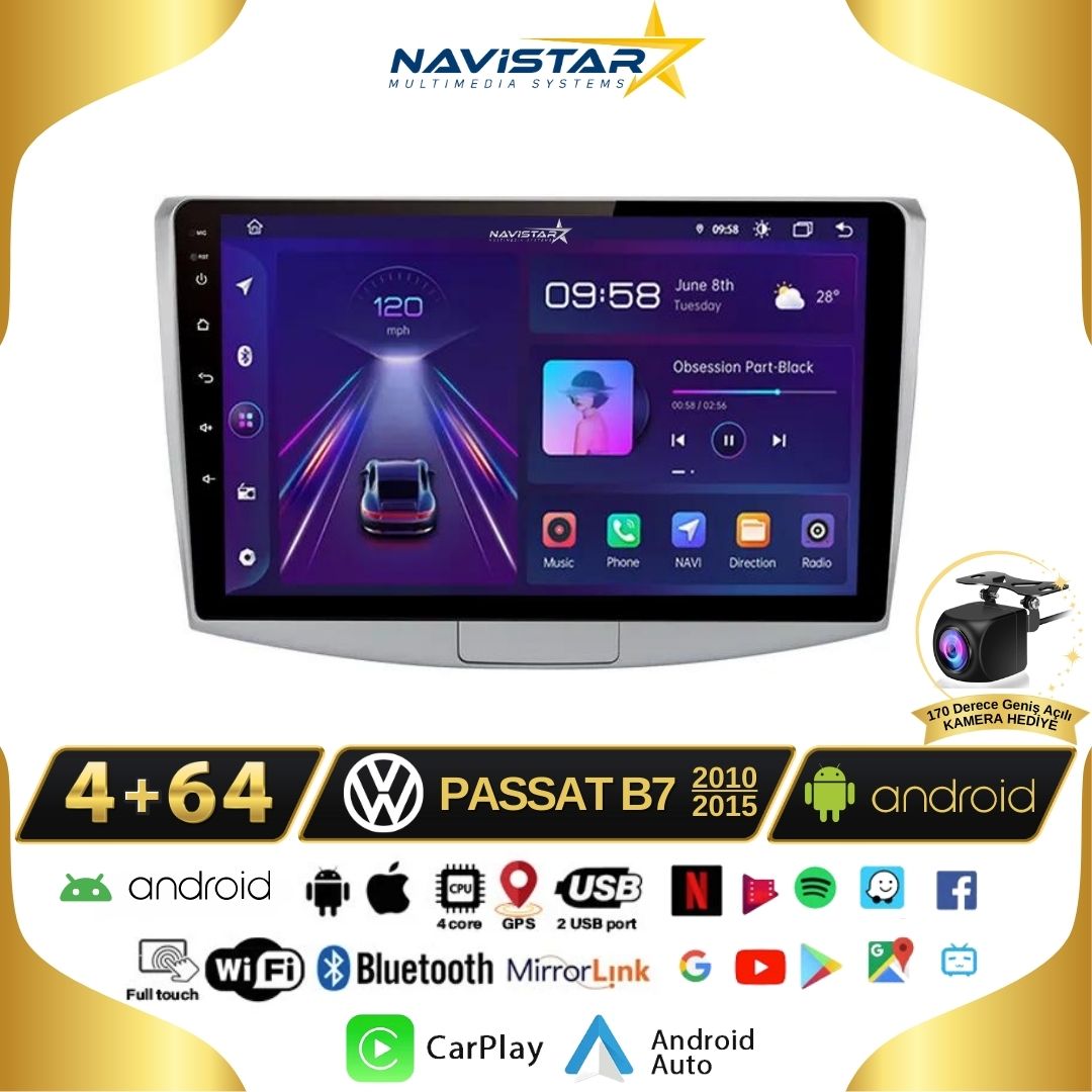 Volkswagen Passat B7 4GB + 64GB Android 13 Kablosuz Carplay 2010-2015 Navigasyon Multimedya Sistemi