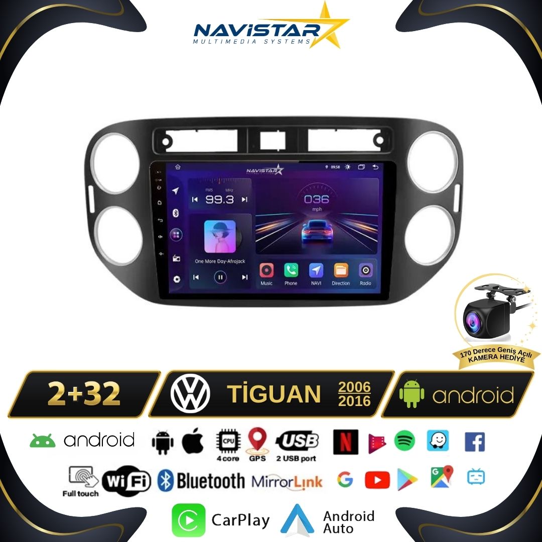 Volkswagen Tiguan 2+64GB Android 13 Kablosuz Carplay 2006-2016 Navigasyon Multimedya Sistemi