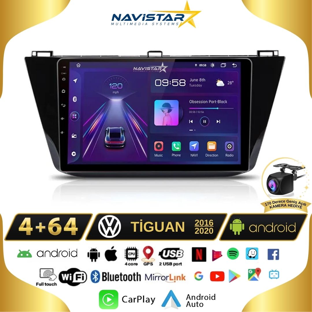Vw Tiguan 4GB + 64GB Kablosuz Carplay 2016-2020 Android 13 Navigasyon Multimedya Sistemi