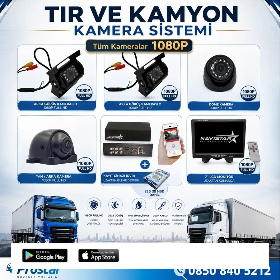 Tır Ve Kamyonlar Için Uzaktan İzlemeli 4 Kameralı 320 Gb Harddisk Kamera Seti