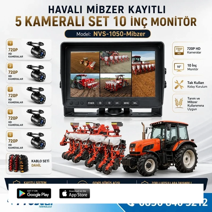 5 Kameralı Mibzer Havalı Tohum Makinesi 10 inç Monitör 720P Beyaz Işıklı AHD Kayıtlı Kamera Seti