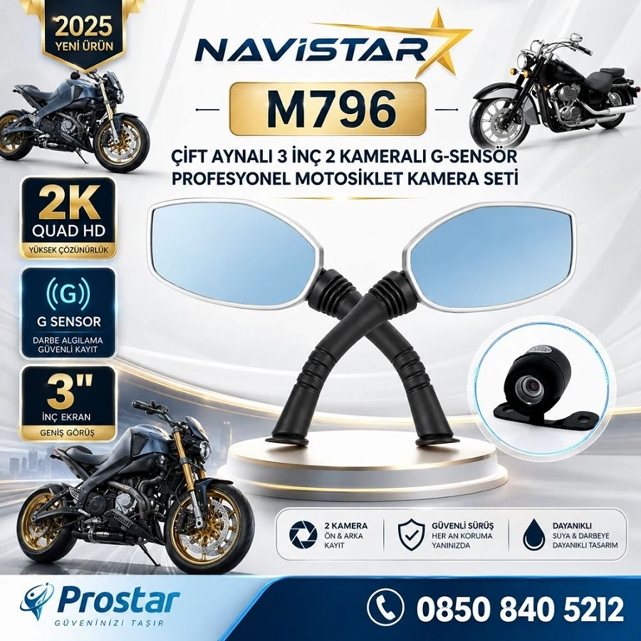 Motosiklet için 3 inç Aynalı Çift Kameralı 2K 1440P WIFI GPS Kamera Seti