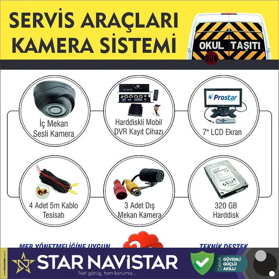 Kayıtlı Harddiskli Okul Servisi 4 Kameralı 320 Gb Harddisk Dahil Araç Kamera Seti