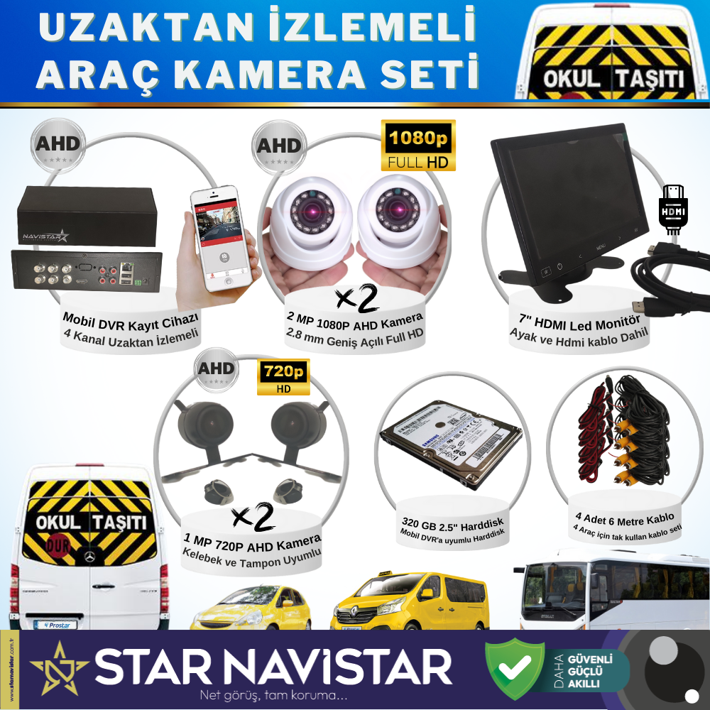Full Ahd Araç Kamera Seti 4 Kameralı 320 Gb Harddisk Dahil Kayıtlı 7 Inç Hdmi Ekranlı