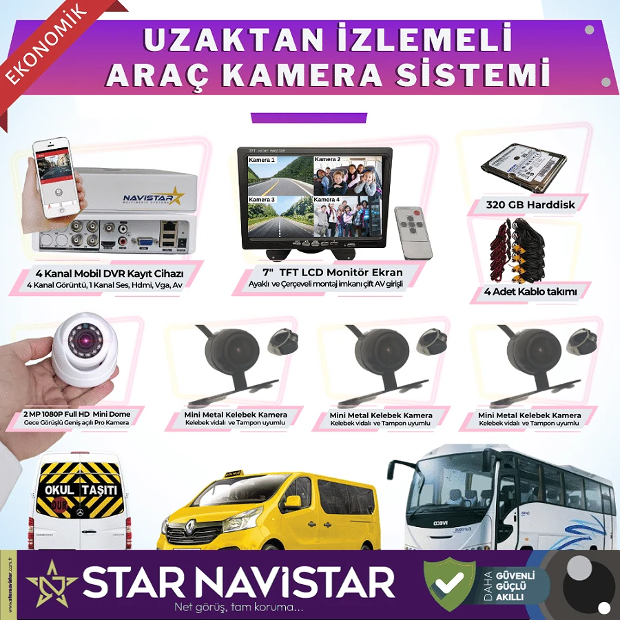 Ekonomik 4 Kameralı Kayıtlı 320 Gb Hdd 7 Inç Ekranlı Uzaktan İzlemeli Tak Kullan Set