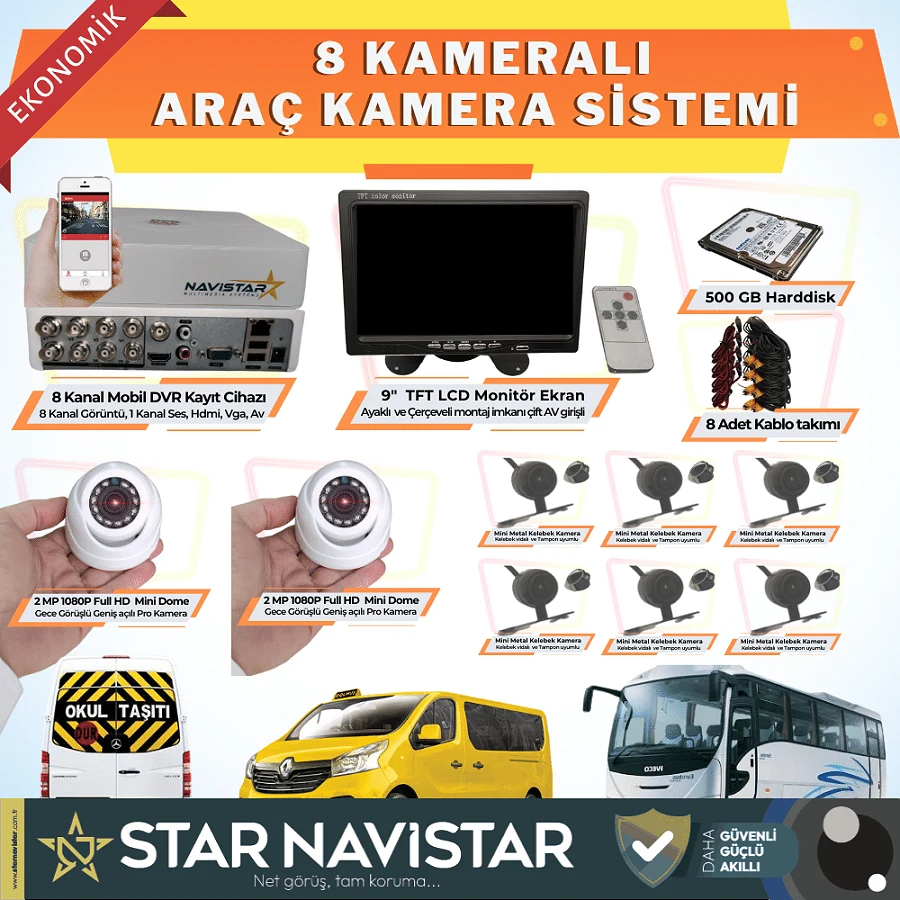 8 Kameralı Kayıtlı 500 Gb Hdd 9  Inç Ekranlı Uzaktan İzlemeli Tak Kullan Set