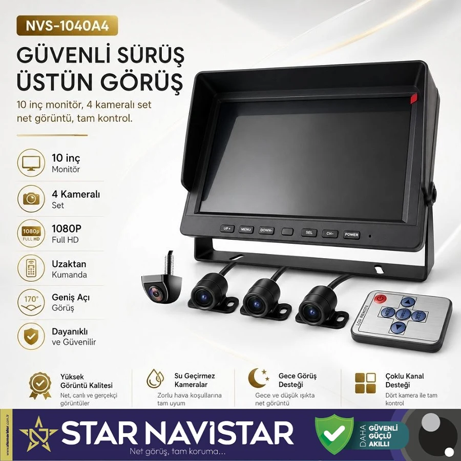 10" Monitör Dört Kameralı Kayıtlı Okul ve Servis Kamera Seti