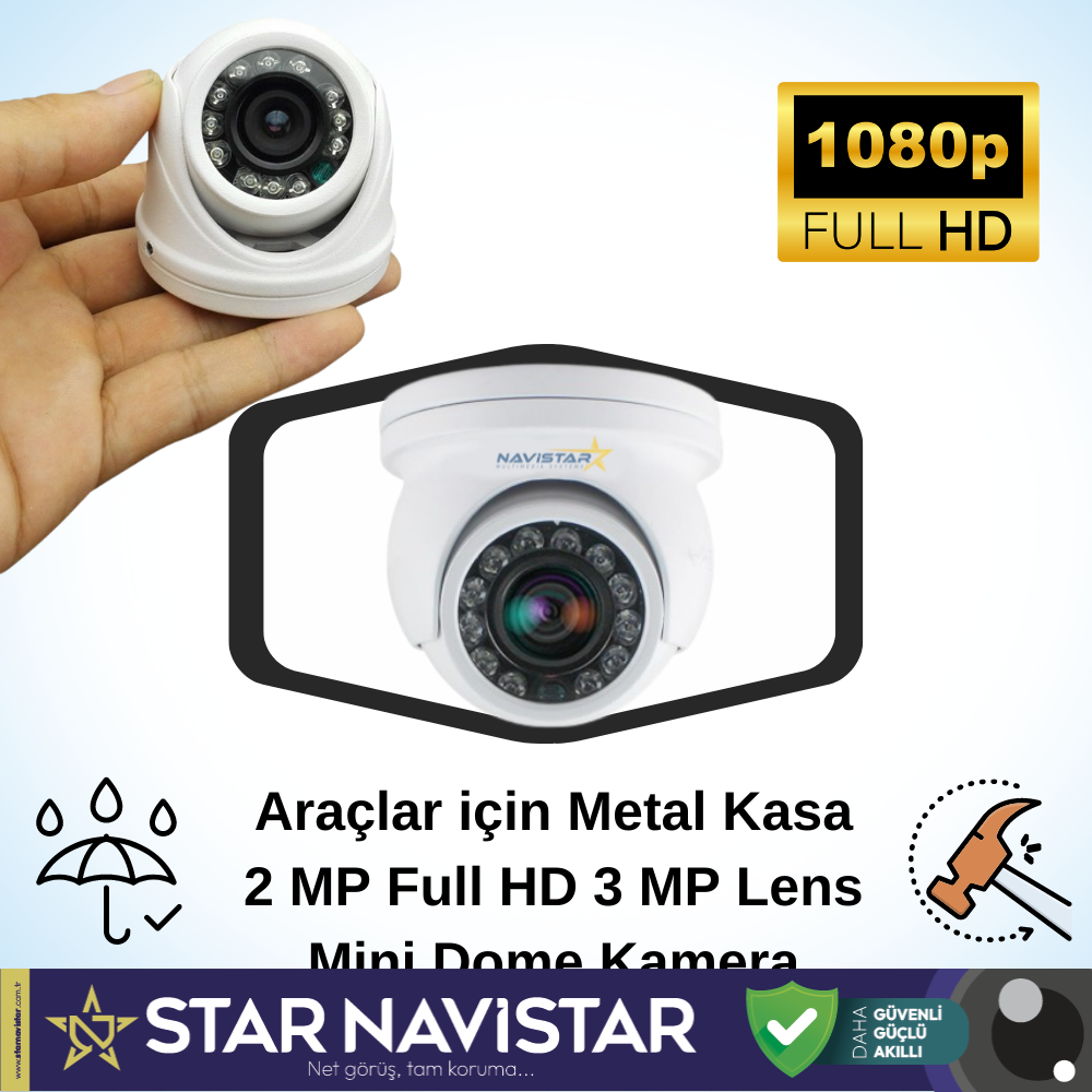 Araçlar Için Mini Metal Dome 2 Mp Full Hd Gece Görüşlü Kamera Geniş Açılı
