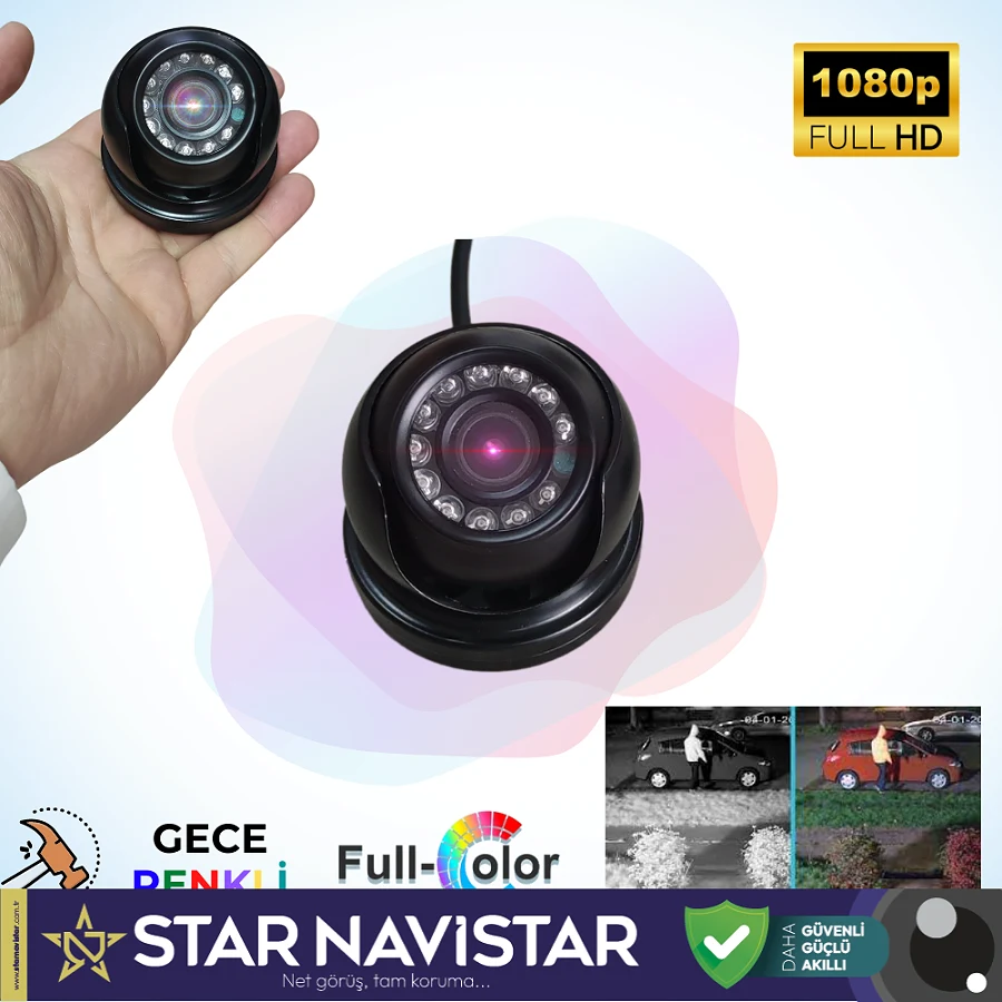 Araçlar Için Mini Metal Dome 2 Mp Full Hd Gece Renkli Görüşlü Kamera Geniş Açılı
