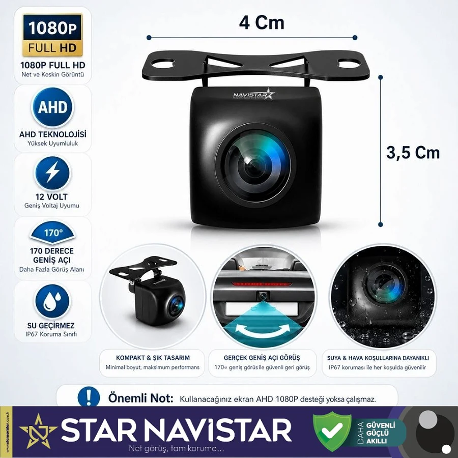 Navistar Ahd 1080P Balıkgözü 170 Derece Geniş Açılı Araç Geri Görüş Kamerası