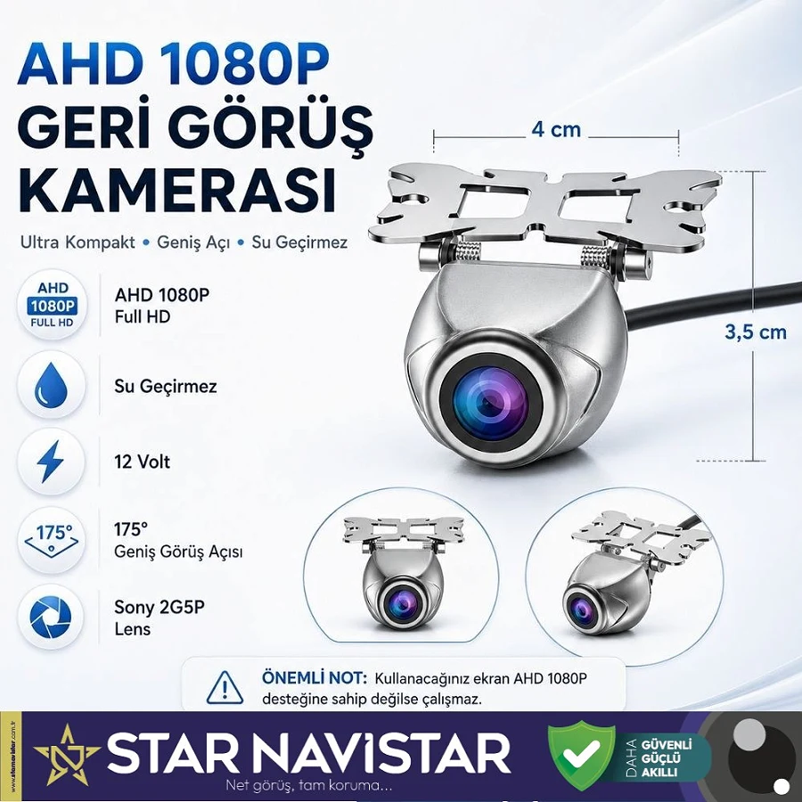 Navistar Ahd 1080P Sony 2G5P Balıkgözü 175 Derece Geniş Açılı Araç Geri Görüş Kamerası