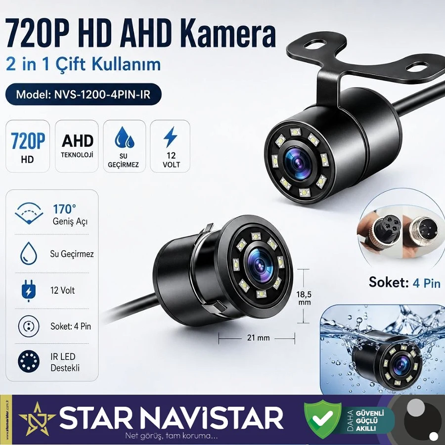 Navistar Ahd 720P 4 Pin Soketli Beyaz Ledli Kelebek Ve Tampon Uyumlu 6 Mt 4 Pin Kablolu Kamera