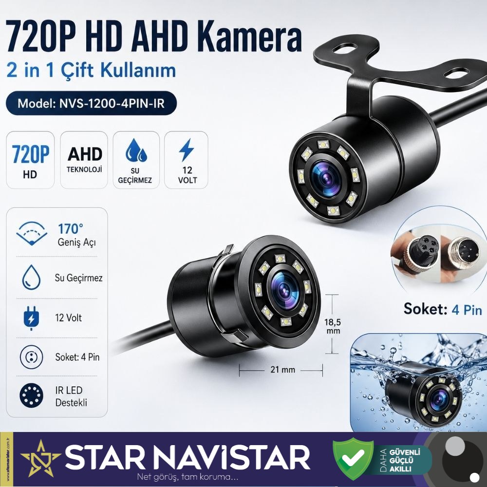 Navistar Ahd 720P 4 Pin Soketli Beyaz Ledli Kelebek Ve Tampon Uyumlu 6 Mt 4 Pin Kablolu Kamera