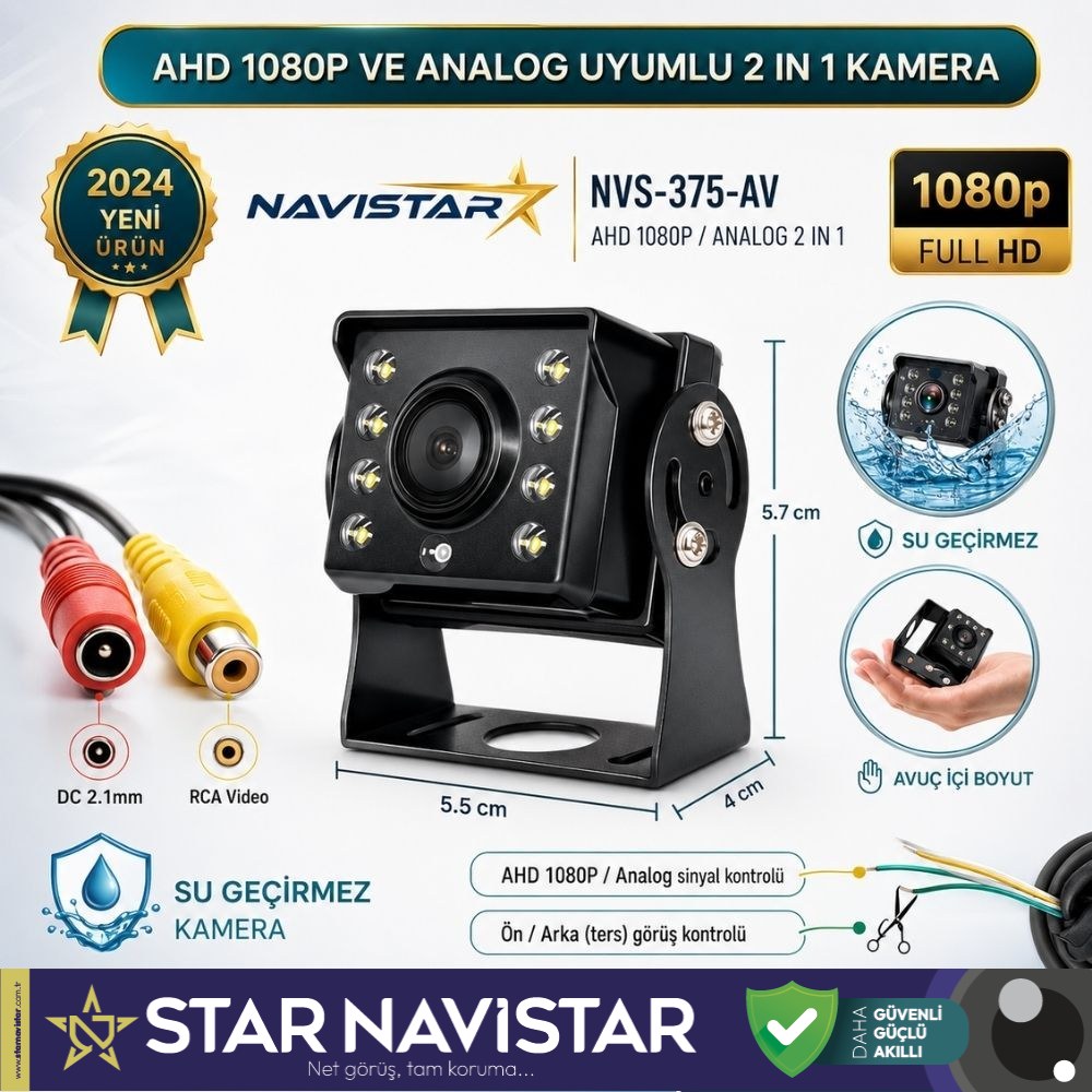 Mini Kamera AHD 1080P ve Analog Pal Çevirilebilir Gece Görüşlü Metal Ayaklı AV Full HD Kamera