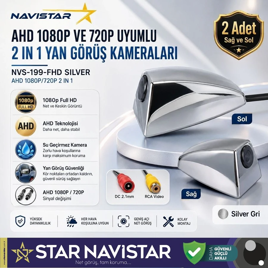 Yan Araç Kamerası AHD 1080P ve 720P Full HD Mini (Silver Gri) Özel Tasarım