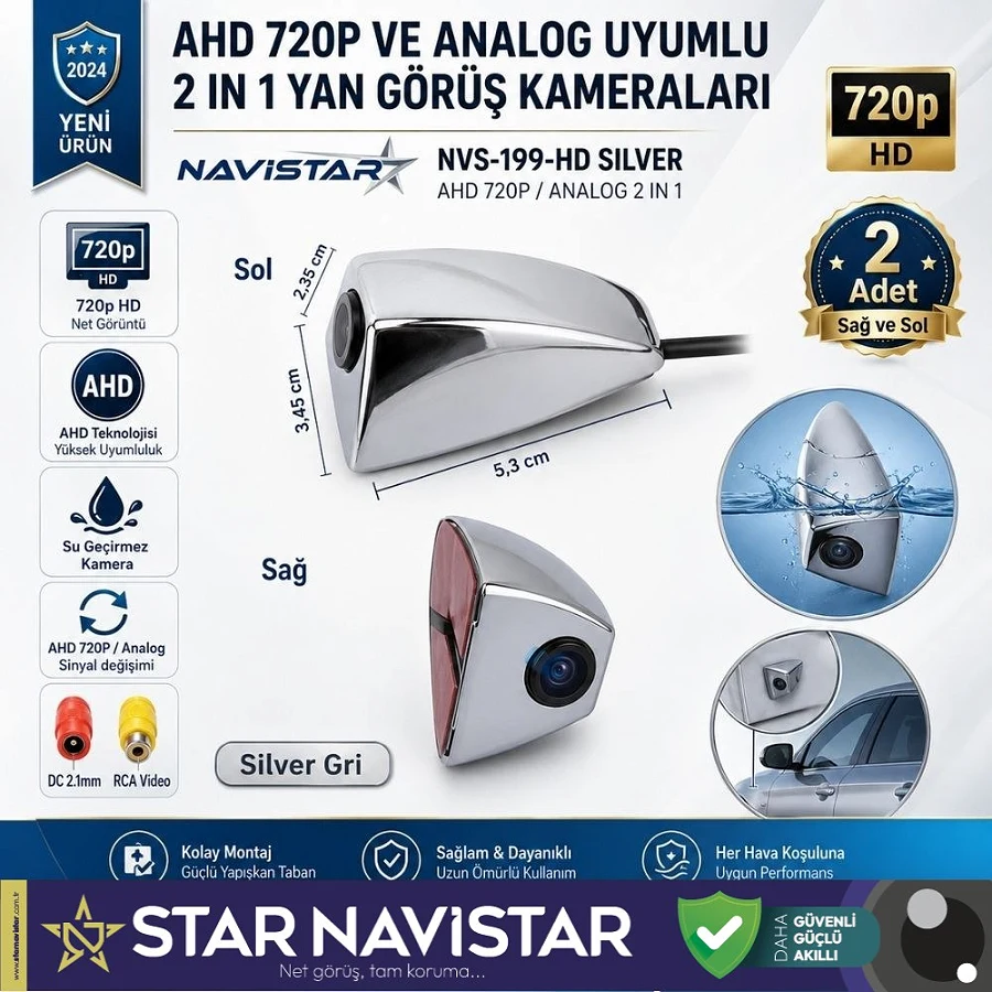 Yan Araç Kamerası AHD 720P ve Analog PAL Mini (Silver Gri) Özel Tasarım