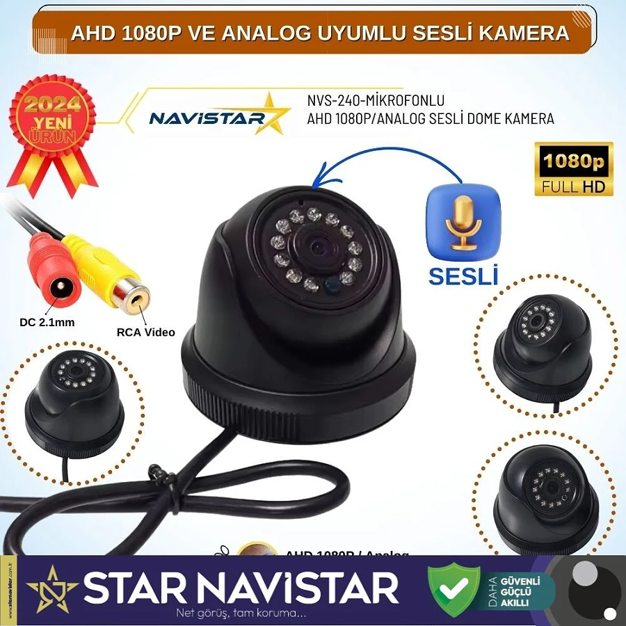 Mikrofonlu AHD 1080P ve Analog Pal Çevrilebilir Plastik Mini Dome Araç Kamerası