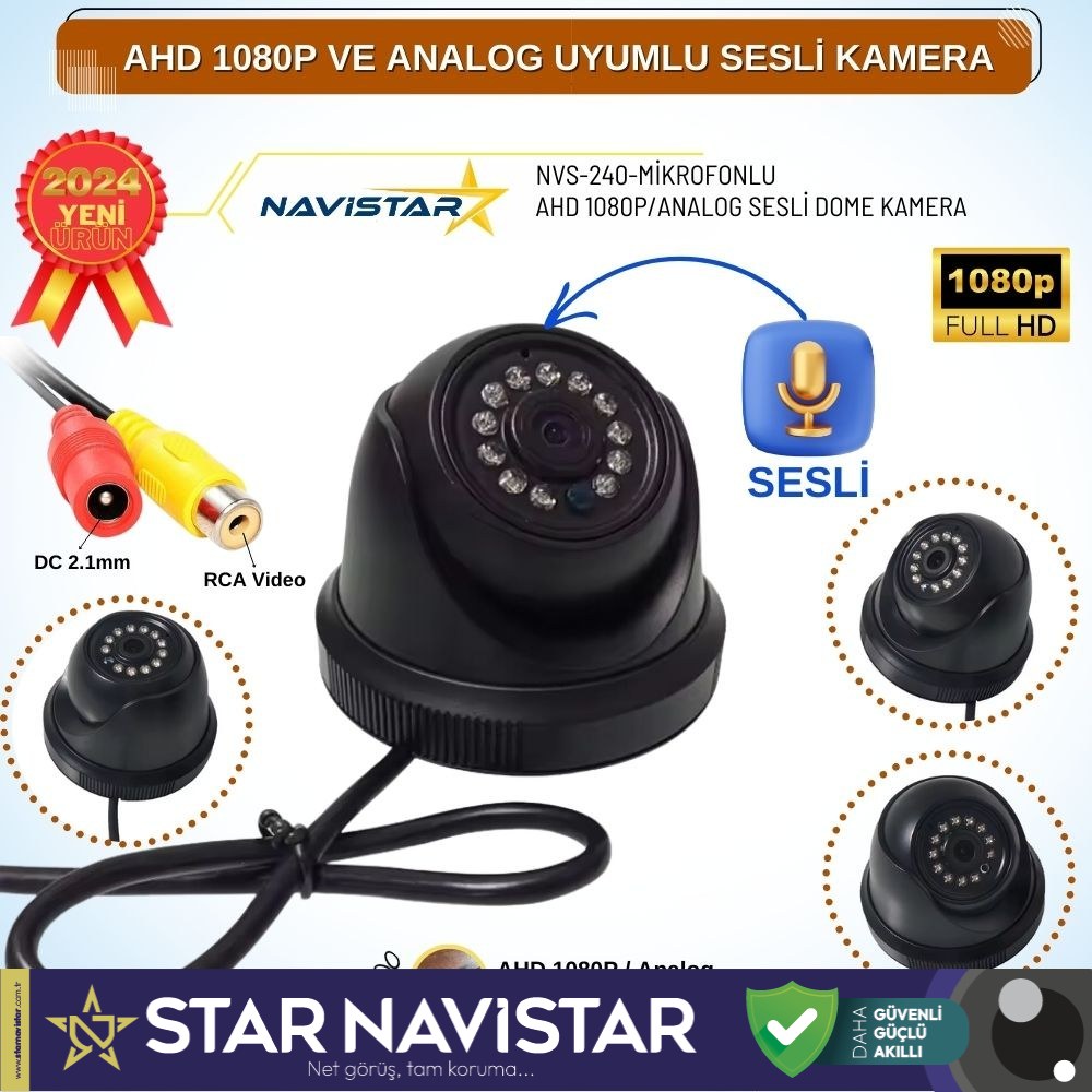Mikrofonlu AHD 1080P ve Analog Pal Çevrilebilir Plastik Mini Dome Araç Kamerası