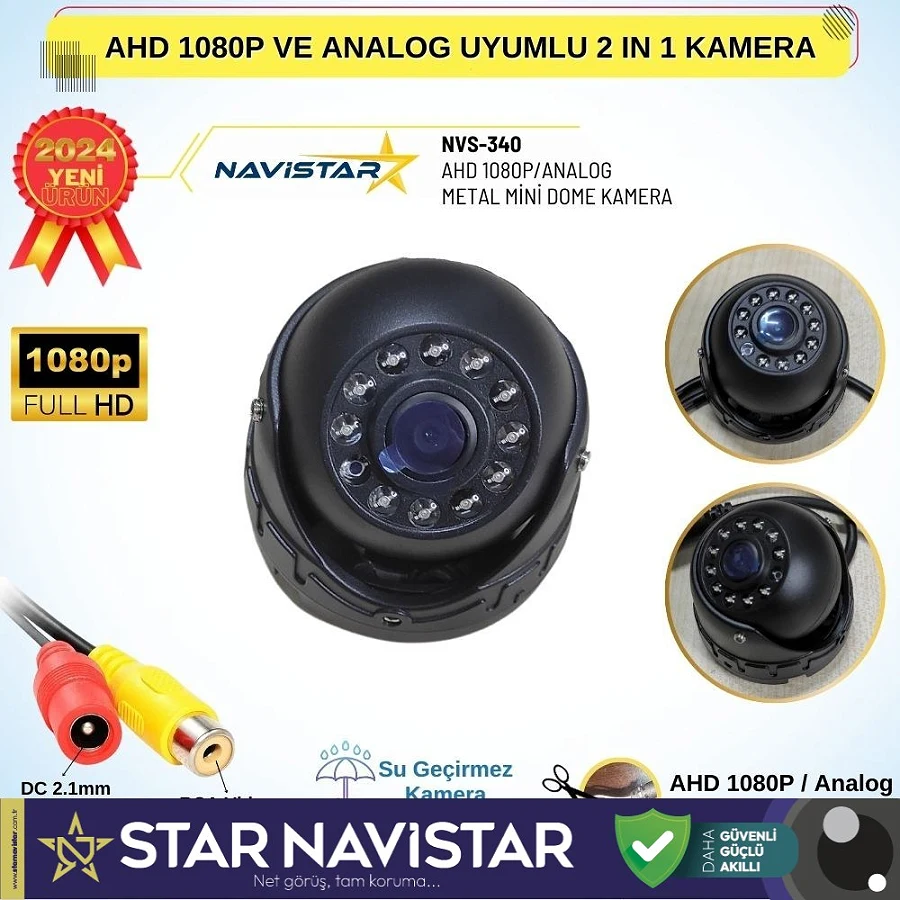 AHD 1080P ve Analog CVBS Pal Dönüştürülebilir Gece Görüşlü Mini Metal Dome Araç Kamerası