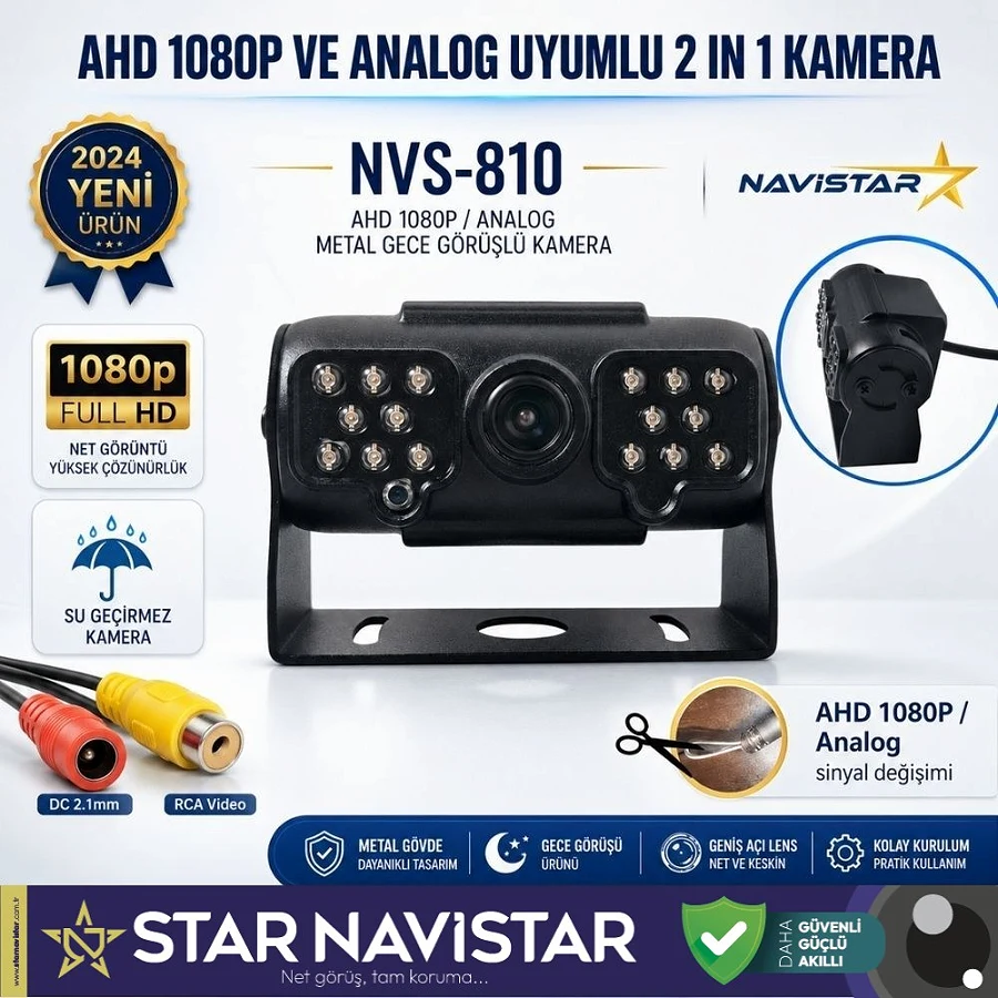 AHD 1080P ve Analog Pal Çevirilebilir 16 IR Ledli Gece Görüşlü Full HD Araç Kamerası