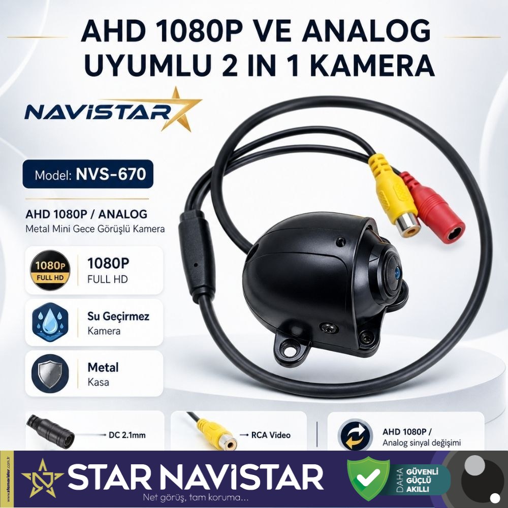 Metal Mini Kasa AHD 1080P ve Analog Pal Çevirilebilir Starlight Gece Görüşlü Yön Ayarlanabilir Araç Kamerası