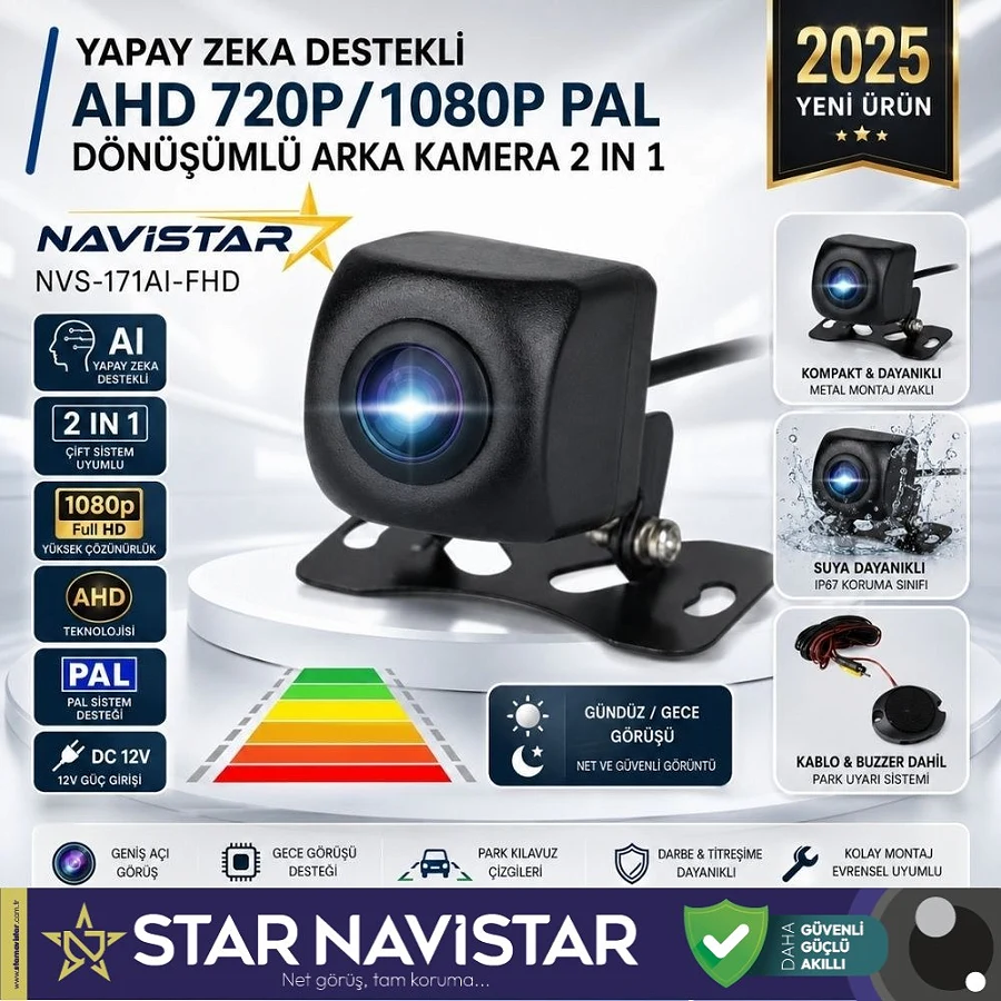 Yapay Zeka Destekli Ahd 720p/1080p Pal Dönüşümlü 2 IN 1 Geri Görüş Kamerası