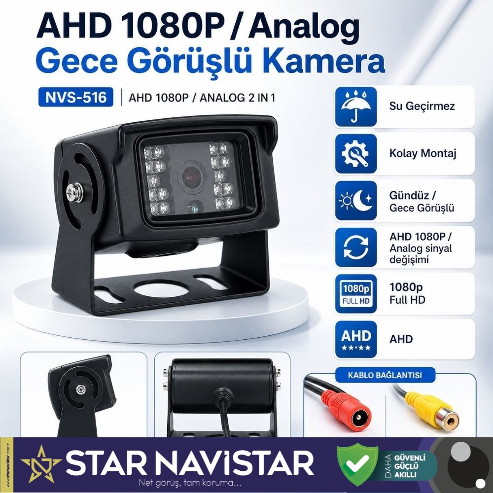 AHD 1080P/720P Büyük Gece Görüşlü RCA AV Soketli Kamyon Tır Otobüs Kamerası