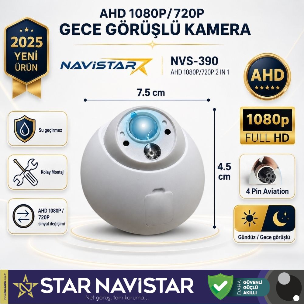 Mini Boyutlu AHD 1080P ve 720P Dönüşümlü Gece Görüşlü Dome Kamera