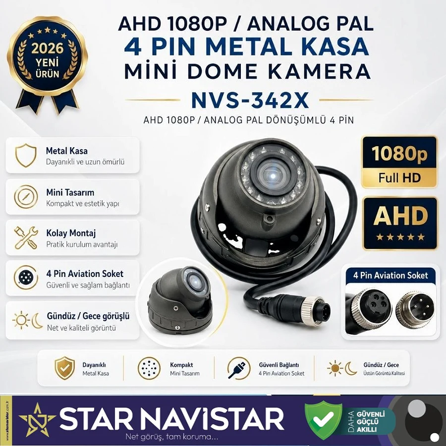 Metal Kasa AHD 1080P/Analog Pal Mini Dome Araç Kamerası 4 Pin Aviation