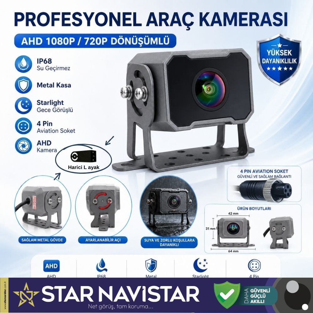 AHD 1080P/720P Uyumlu Metal Kasa 4 Pin Aviation Soket Starlight Araç Kamerası
