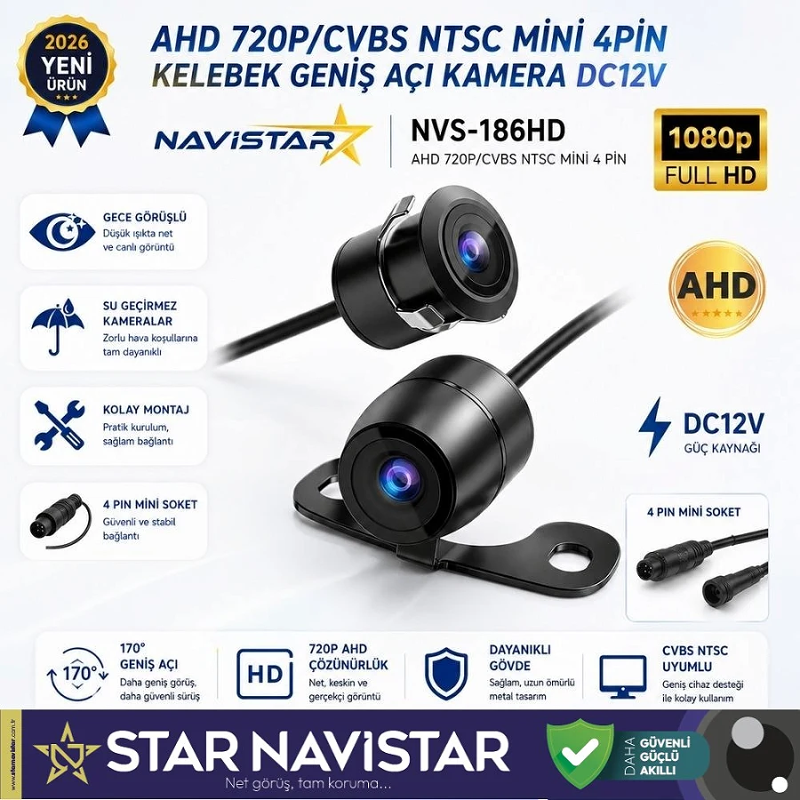 4 Pin Mini AHD 720P/Analog NTSC 18.5 mm Balıkgözü Kelebek tampon uyumlu Su Geçirmez  Arka Geri Görüş Kamerası