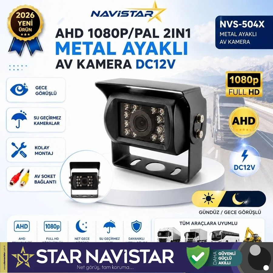 AHD 1080P/CVBS Pal Metal Şapkalı Gece Görüşlü RCA Sarı Soketli Araç Kamerası
