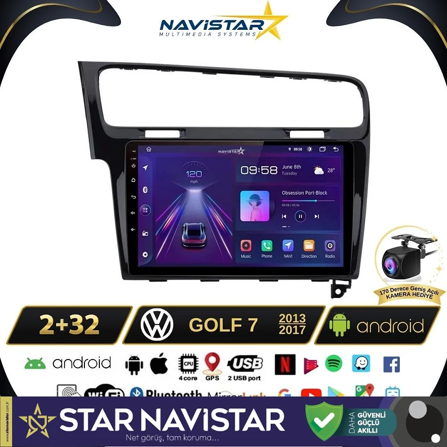 Vw Golf 7  Kablosuz Carplay 2+32 GB Android 13 Navigasyon Multimedya Sistemi