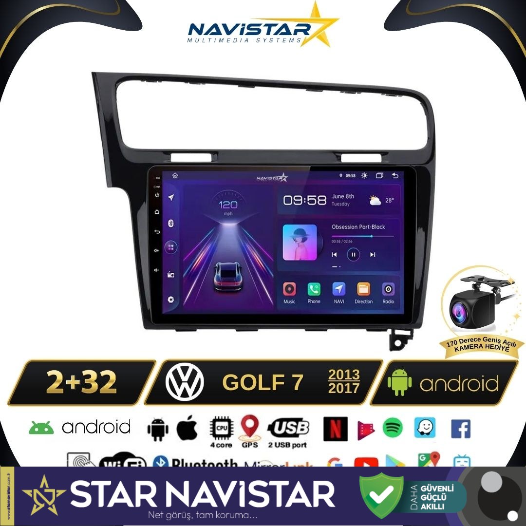 Vw Golf 7  Kablosuz Carplay 2+32 GB Android 13 Navigasyon Multimedya Sistemi