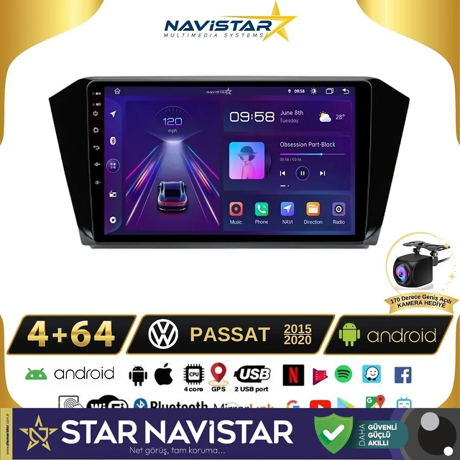 Passat B8 Kablosuz Carplay 4+64 GB Android 13 Navigasyon 10 Inç Multimedya Sistemi