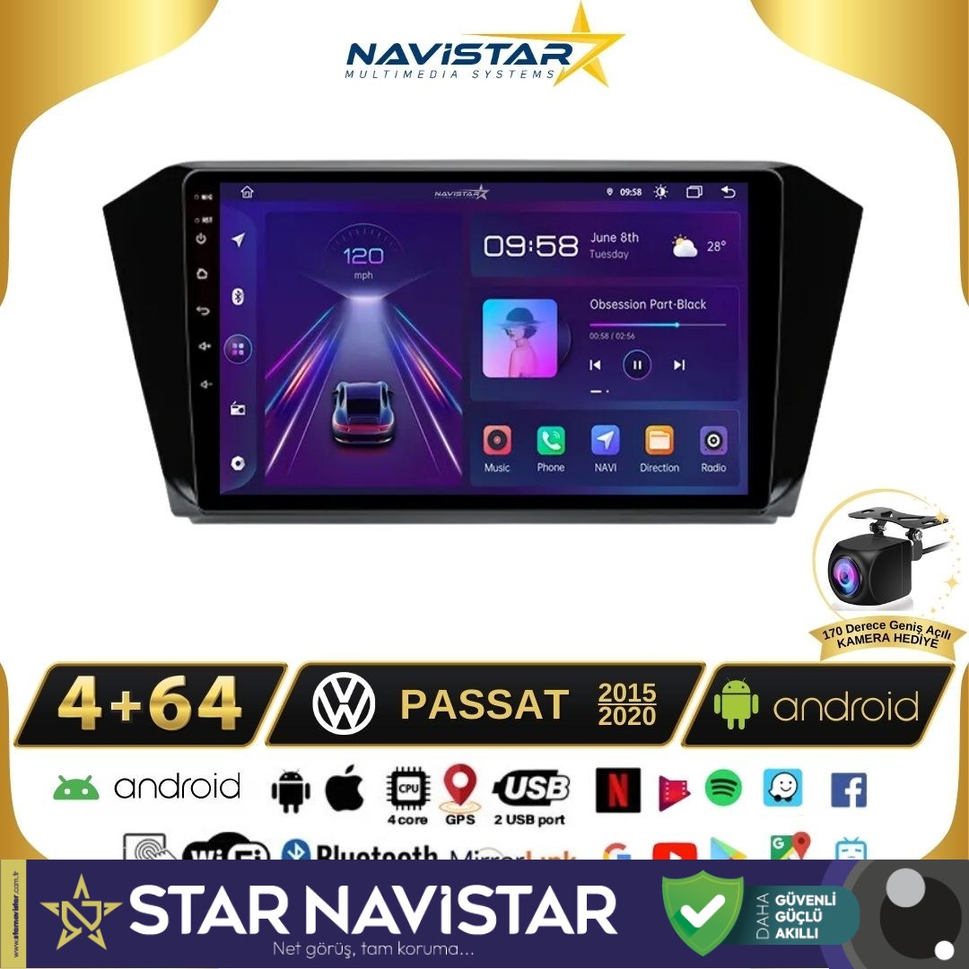 Passat B8 Kablosuz Carplay 4+64 GB Android 13 Navigasyon 10 Inç Multimedya Sistemi