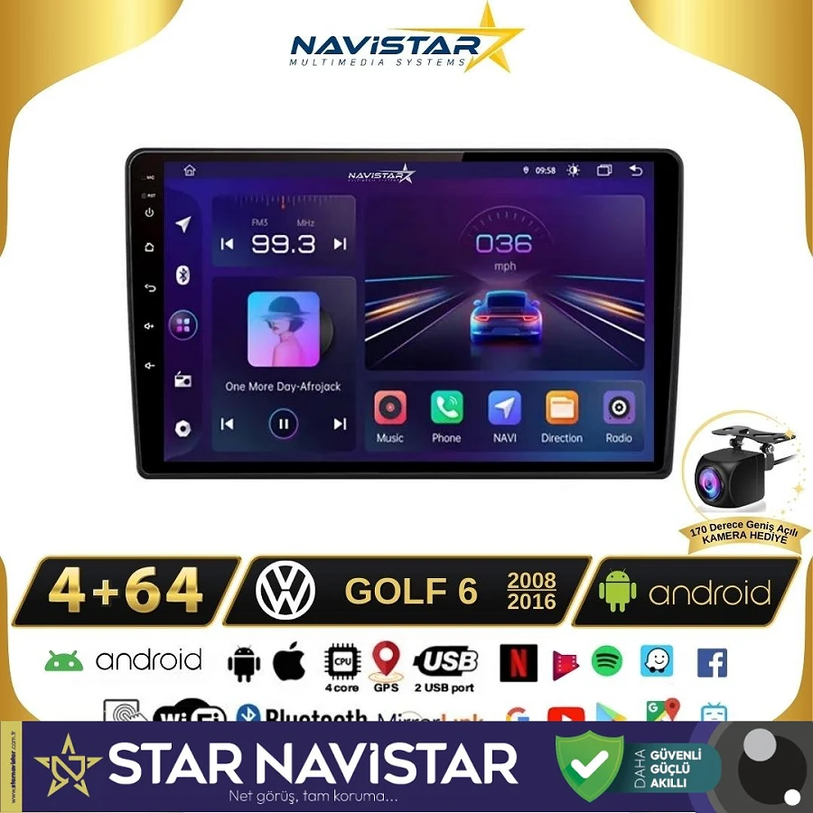 Volkswagen Golf 6 4GB + 64GB Android 13 Kablosuz Carplay 2008-2016 Navigasyon Multimedya Sistemi