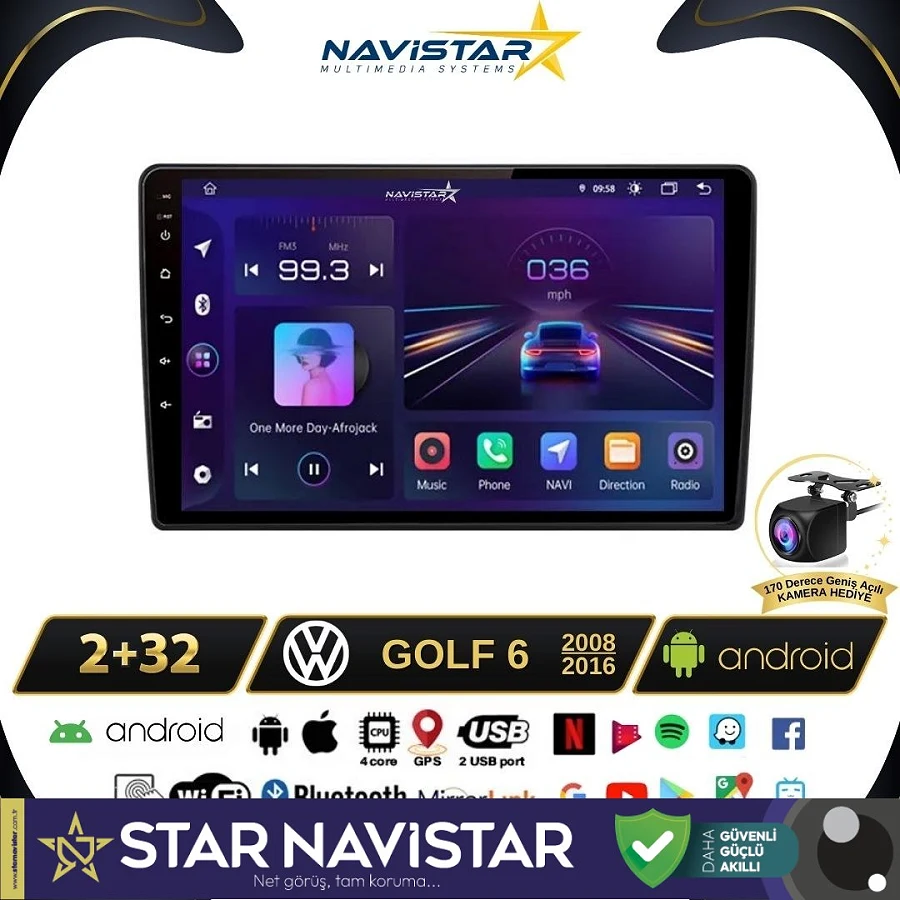 Volkswagen Golf 6 Kablosuz Carplay 2+64GB Android 13 2008-2016 Navigasyon Multimedya Sistemi