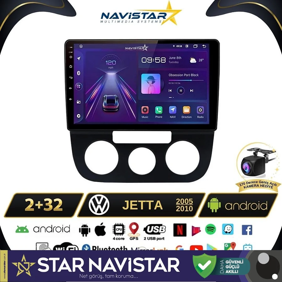 Volkswagen Jetta 2+64GB Android 13 Kablosuz Carplay 2005-2010 Navigasyon Multimedya Sistemi