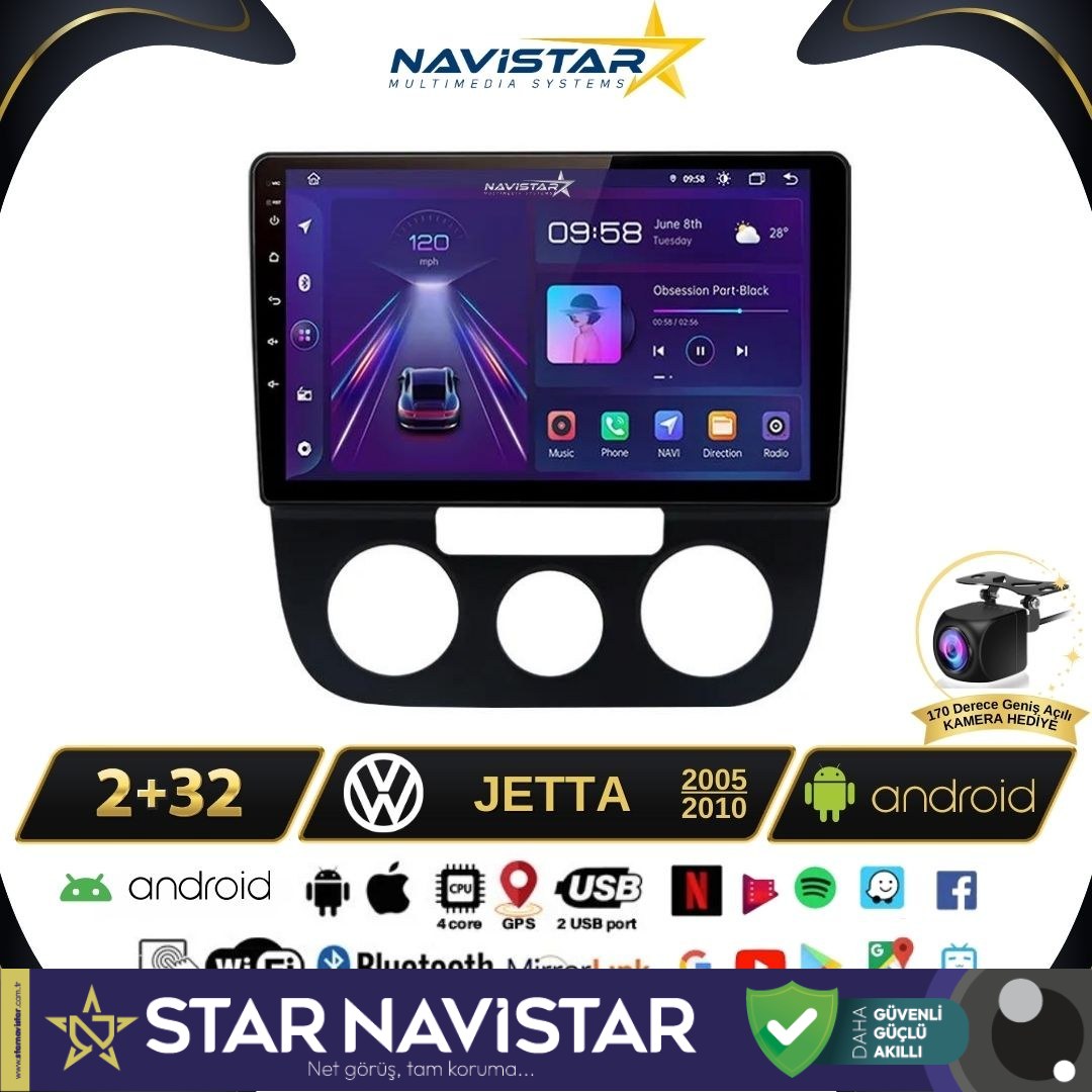 Volkswagen Jetta 2+64GB Android 13 Kablosuz Carplay 2005-2010 Navigasyon Multimedya Sistemi